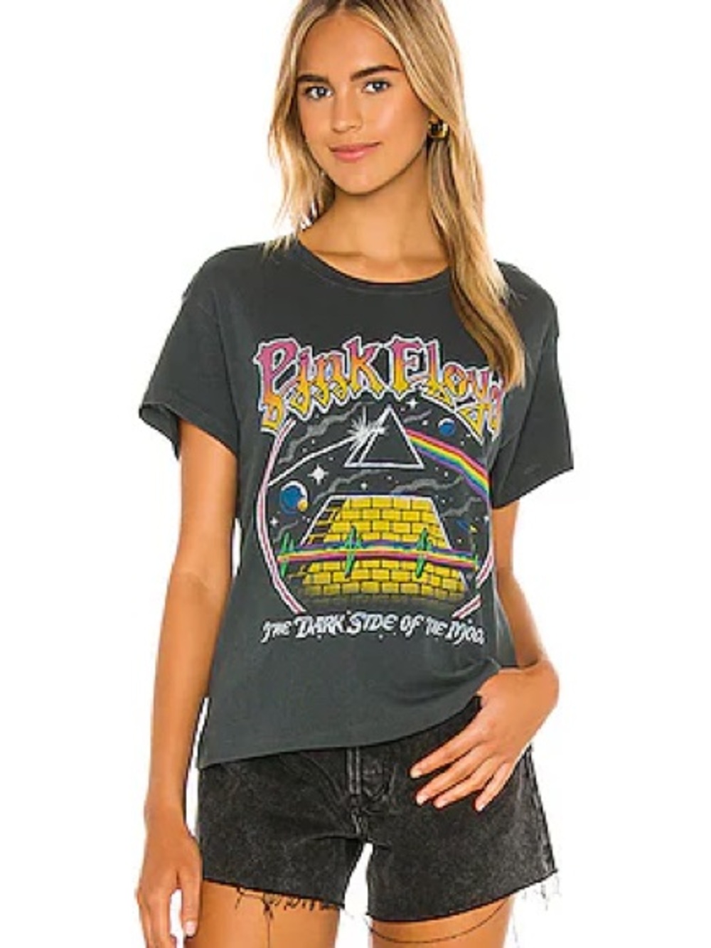 Daydreamer Pink Floyd Charcoal Short Sleeve Graphic Tee with Multicolor Print